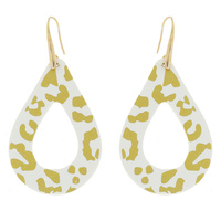 BOHO VEGAN FAUX LEATHER GOLD LEOPARD ANIMAL PRINT OPEN TEARDROP DANGLE AND DROP EARRINGS