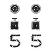 LETTER C  /  PERFUME BOTTLE / CHAIN LINK FIVE - FASHIONISTA 3 PAIR CRYSTAL PAVE ENAMEL STUD EARRING SET