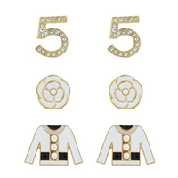 NUMBER FIVE  / ROSE /CARDIGAN SWEATER - FASHIONISTA 3 PAIR PEARL STUDDED CRYSTAL PAVE ENAMEL STUD EARRING SET