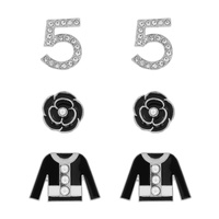NUMBER FIVE  / ROSE /CARDIGAN SWEATER - FASHIONISTA 3 PAIR PEARL STUDDED CRYSTAL PAVE ENAMEL STUD EARRING SET