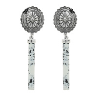 WESTERN 2-TIER CONCHO CYLINDRICAL SEMI STONE LONG DROP EARRINGS