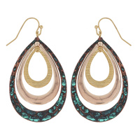 BOHEMIAN HAMMERED 3-LAYER TEARDROP DANGLE AND DROP HOOK EARRINGS