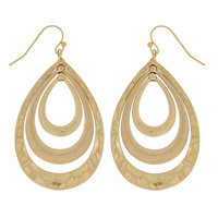 BOHEMIAN HAMMERED 3-LAYER TEARDROP DANGLE AND DROP HOOK EARRINGS