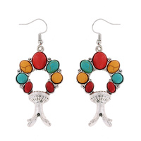 WESTERN MULTICOLOR SYNTHETIC SEMI STONE SQUASH BLOSSOM DANGLE AND DROP EARRINGS