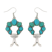 WESTERN MULTICOLOR SYNTHETIC SEMI STONE SQUASH BLOSSOM DANGLE AND DROP EARRINGS