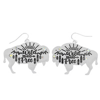 BUFFALO :"WILD AND FREE" - WESTERN THEMED RHINESTONE ACCENT DANGLE AND DROP HOOK EARRINGS