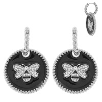 HONEY BEE-CRYSTAL RHINESTONE PAVE ENAMEL COATED CHARM DANGLE ROPE HOOP EARRINGS