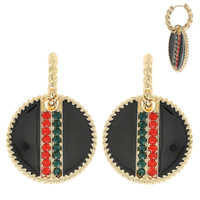 STRIPES-CRYSTAL RHINESTONE PAVE ENAMEL COATED CHARM DANGLE ROPE HOOP EARRINGS
