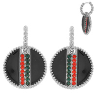 STRIPES-CRYSTAL RHINESTONE PAVE ENAMEL COATED CHARM DANGLE ROPE HOOP EARRINGS