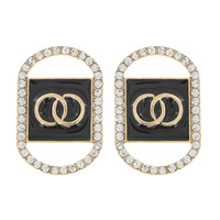 LINKED CIRCLES - OPEN DOG TAG CRYSTAL RHINESTONE PAVE ENAMEL COATED EARRINGS