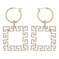 CRYSTAL RHINESTONE PAVE GREEK KEY PATTERN CHARM HOOP EARRINGS