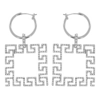 CRYSTAL RHINESTONE PAVE GREEK KEY PATTERN CHARM HOOP EARRINGS