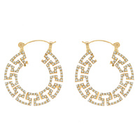 30MM CRYSTAL PAVE GREEK KEY SQUARE DESIGN CIRCULAR HOOP EARRINGS