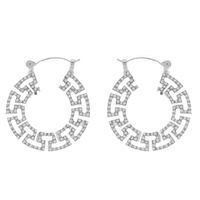 30MM CRYSTAL PAVE GREEK KEY SQUARE DESIGN CIRCULAR HOOP EARRINGS