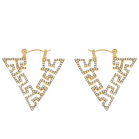30MM CRYSTAL PAVE GREEK KEY SQUARE DESIGN TRIANGULAR HOOP EARRINGS