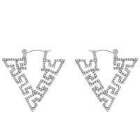 30MM CRYSTAL PAVE GREEK KEY SQUARE DESIGN TRIANGULAR HOOP EARRINGS