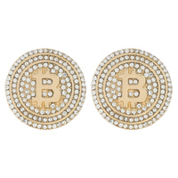 CRYSTAL RHINESTONE PAVE BITCOIN SIGN STUD EARRINGS