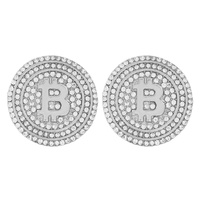 CRYSTAL RHINESTONE PAVE BITCOIN SIGN STUD EARRINGS
