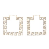 60MM FASHIONISTA GREEK KEY SQUARE CRYSTAL RHINESTONE PAVE SQUARE HOOP EARRINGS