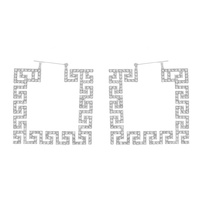 60MM FASHIONISTA GREEK KEY SQUARE CRYSTAL RHINESTONE PAVE SQUARE HOOP EARRINGS