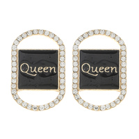 QUEEN - OPEN DOG TAG CRYSTAL RHINESTONE PAVE ENAMEL COATED EARRINGS