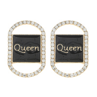 QUEEN - OPEN DOG TAG CRYSTAL RHINESTONE PAVE ENAMEL COATED EARRINGS