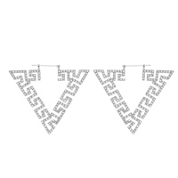 60MM FASHIONISTA GREEK KEY SQUARE CRYSTAL RHINESTONE PAVE TRIANGLE HOOP EARRINGS