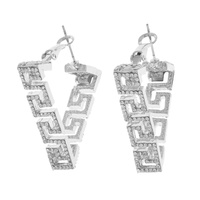 30MM CRYSTAL RHINESTONE PAVE GREEK KEY TRIANGLE HOOP EARRINGS