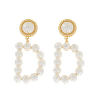 D INITIAL PEARL STUDDED DANGLE AND DROP EARRINGS IN GOLD TONE METAL