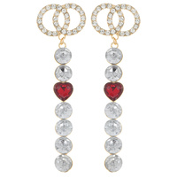 CRYSTAL/ SYNTHETIC PEARL - LINK DESIGN CRYSTAL RHINESTONE PAVE LONG DROP HEART GEMSTONE EARRINGS