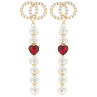 CRYSTAL/ SYNTHETIC PEARL - LINK DESIGN CRYSTAL RHINESTONE PAVE LONG DROP HEART GEMSTONE EARRINGS