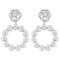 CRYSTAL / SYNTHETIC PEARL- 2 TIER CRYSTAL RHINESTONE PAVE FLORAL POST OPEN CIRCLE DANGLE AND DROP EARRINGS