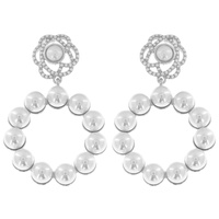 CRYSTAL / SYNTHETIC PEARL- 2 TIER CRYSTAL RHINESTONE PAVE FLORAL POST OPEN CIRCLE DANGLE AND DROP EARRINGS