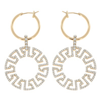 CRYSTAL RHINESTONE PAVE GREEK KEY PATTERN CHARM HOOP EARRINGS
