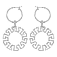 CRYSTAL RHINESTONE PAVE GREEK KEY PATTERN CHARM HOOP EARRINGS
