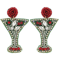 HANDMADE BEADED EMBROIDERY JEWELED CHRISTMAS COCKTAIL DANGLE AND DROP SEED BEAD EARRINGS
