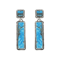 WESTERN 2-TIER LINEAR SYNTHETIC SEMI STONE INLAY DANGLE AND DROP RECTANGULAR EARRINGS