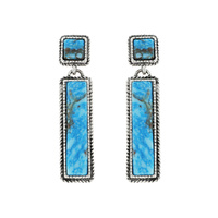 WESTERN 2-TIER LINEAR SYNTHETIC SEMI STONE INLAY DANGLE AND DROP RECTANGULAR EARRINGS