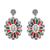 WESTERN 2-TIER WOVEN CONCHO DANGLE AND DROP EARRINGS