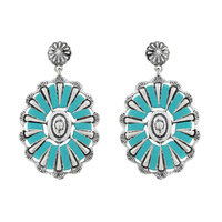 WESTERN 2-TIER WOVEN CONCHO DANGLE AND DROP EARRINGS