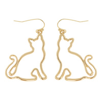CAT CURLED TAIL CUTOUT DANGLE AND DROP HOOK EARRINGS