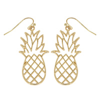 TROPICAL FRUIT PINEAPPLE CUTOUT DANGLE AND DROP HOOK EARRINGS