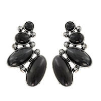 WESTER SYNTHETIC SEMI STONE CLUSTER DROP EARRINGS IN SILVER OXIDIZED METAL