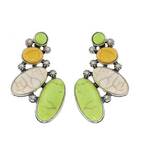 WESTER SYNTHETIC SEMI STONE CLUSTER DROP EARRINGS IN SILVER OXIDIZED METAL