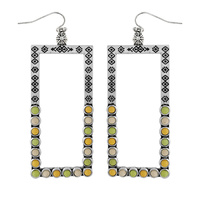 WESTERN SYNTHETIC SEMI STONE INLAY OPEN RECTANGLE DANGLE AND DROP EARRINGS
