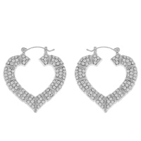 CRYSTAL RHINESTONE PAVE CHUNKY HEART SHAPED BAMBOO STYLE HOOP EARRINGS