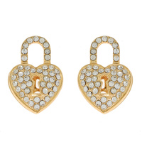 CRYSTAL RHINESTONE PAVE HEART SHAPED PADLOCK DROP EARRINGS