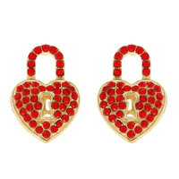 CRYSTAL RHINESTONE PAVE HEART SHAPED PADLOCK DROP EARRINGS