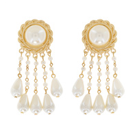 STATEMENT SYNTHETIC PEARL STATION TASSEL EARRINGS