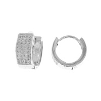 CRYSTAL RHINESTONE PAVE WIDE HUGGIE HOOP EARRINGS